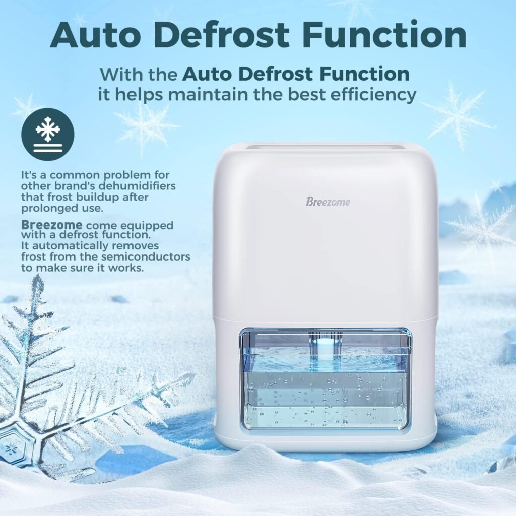 BREEZOME 60 OZ Dehumidifiers for Home, Dual-Semiconductor Quiet Dehumidifier with Timer Sleep Mode Auto-Off Auto Defrost 7 Colors Light Portable Small Dehumidifiers for Bedroom, Bathroom, RV