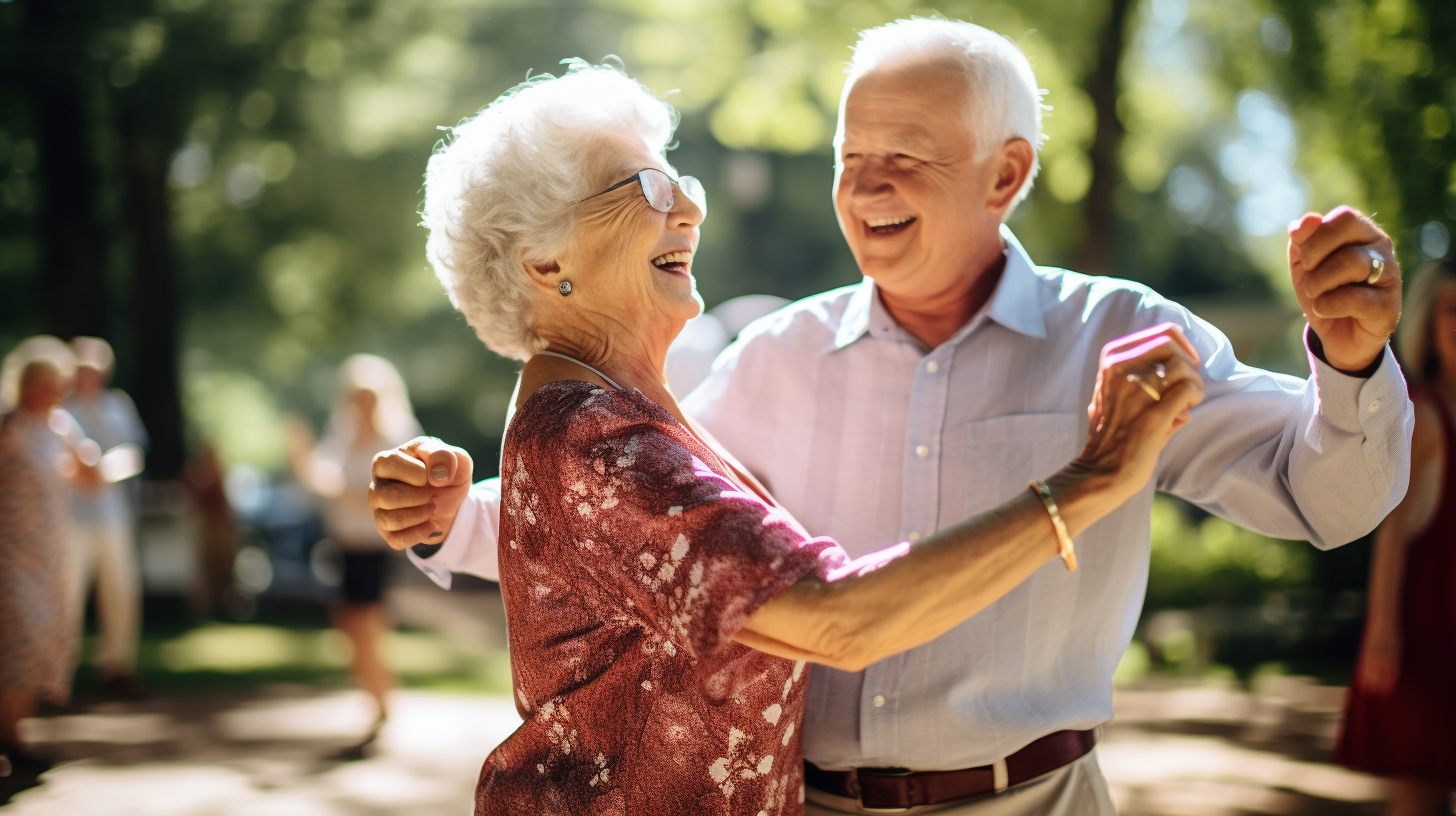 elderly man and woman are dancing